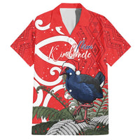 Personalized New Zealand Pukeko Christmas Family Matching Short Sleeve Bodycon Dress and Hawaiian Shirt Meri Kirihimete Taniko Ponga Koru Red LT14 Dad's Shirt - Short Sleeve Red - Polynesian Pride