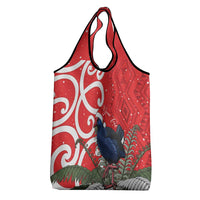 Personalized New Zealand Pukeko Christmas Grocery Bag Meri Kirihimete Taniko Ponga Koru Red - Polynesian Pride