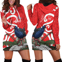 Personalized New Zealand Pukeko Christmas Hoodie Dress Meri Kirihimete Taniko Ponga Koru Red - Polynesian Pride