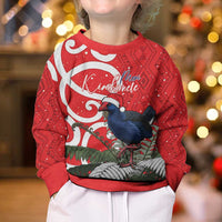 Personalized New Zealand Pukeko Christmas Kid Ugly Christmas Sweater Meri Kirihimete Taniko Ponga Koru Red - Polynesian Pride