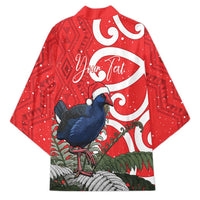 Personalized New Zealand Pukeko Christmas Kimono Meri Kirihimete Taniko Ponga Koru Red - Polynesian Pride