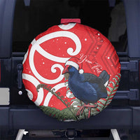 Personalized New Zealand Pukeko Christmas Spare Tire Cover Meri Kirihimete Taniko Ponga Koru Red - Polynesian Pride