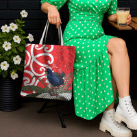 Personalized New Zealand Pukeko Christmas Tote Bag Meri Kirihimete Taniko Ponga Koru Red - Polynesian Pride