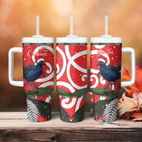 Personalized New Zealand Pukeko Christmas Tumbler With Handle Meri Kirihimete Taniko Ponga Koru Red - Polynesian Pride