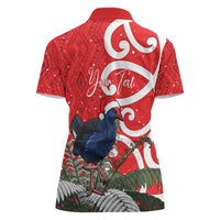 Personalized New Zealand Pukeko Christmas Women Polo Shirt Meri Kirihimete Taniko Ponga Koru Red LT14 - Polynesian Pride