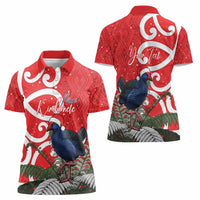 Personalized New Zealand Pukeko Christmas Women Polo Shirt Meri Kirihimete Taniko Ponga Koru Red LT14 - Polynesian Pride