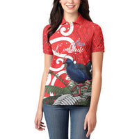 Personalized New Zealand Pukeko Christmas Women Polo Shirt Meri Kirihimete Taniko Ponga Koru Red LT14 - Polynesian Pride