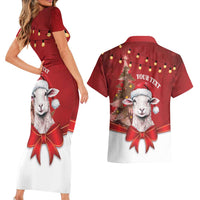 Personalized New Zealand Sheep Christmas Couples Matching Short Sleeve Bodycon Dress and Hawaiian Shirt Hipi Meri Kirihimete Silver Fern Xmas Tree - Polynesian Pride