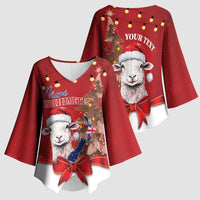 Personalized New Zealand Sheep Christmas Kimono Sleeve Blouse Hipi Meri Kirihimete Silver Fern Xmas Tree - Polynesian Pride