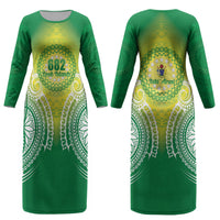 Cook Islands 682 Couples Matching Long Sleeve Bodycon Dress and Long Sleeve Button Shirt Kuki 'Airani Area Code Proud LT14 - Polynesian Pride