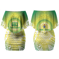 Cook Islands 682 Couples Matching Off Shoulder Short Dress and Long Sleeve Button Shirt Kuki 'Airani Area Code Proud LT14 - Polynesian Pride