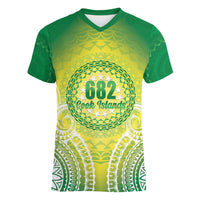 Cook Islands 682 Women V-Neck T-Shirt Kuki 'Airani Area Code Proud