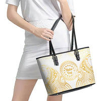 Cook Islands Gospel Day Leather Tote Bag Happy Nuku Day Tiare Maori Gold LT14 - Polynesian Pride