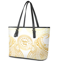 Cook Islands Gospel Day Leather Tote Bag Happy Nuku Day Tiare Maori Gold LT14 - Polynesian Pride