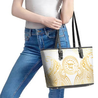 Cook Islands Gospel Day Leather Tote Bag Happy Nuku Day Tiare Maori Gold LT14 - Polynesian Pride