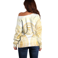 Cook Islands Gospel Day Off Shoulder Sweater Happy Nuku Day Tiare Maori Gold LT14 - Polynesian Pride