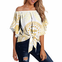 Cook Islands Gospel Day Off Shoulder Wrap Waist Top Happy Nuku Day Tiare Maori Gold LT14 Gold - Polynesian Pride