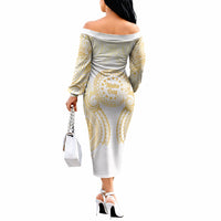 Cook Islands Gospel Day Off The Shoulder Long Sleeve Dress Happy Nuku Day Tiare Maori Gold LT14 - Polynesian Pride