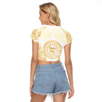 Cook Islands Gospel Day Raglan Cropped T Shirt Happy Nuku Day Tiare Maori Gold LT14 - Polynesian Pride