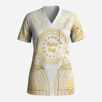Cook Islands Gospel Day Scrub Top Happy Nuku Day Tiare Maori Gold