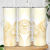 Cook Islands Gospel Day Skinny Tumbler Happy Nuku Day Tiare Maori Gold