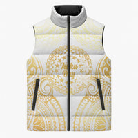 Cook Islands Gospel Day Sleeveless Puffer Jacket Happy Nuku Day Tiare Maori Gold