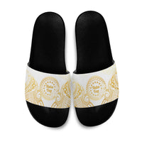 Cook Islands Gospel Day Slide Sandals Happy Nuku Day Tiare Maori Gold LT14 Gold - Polynesian Pride
