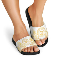 Cook Islands Gospel Day Slide Sandals Happy Nuku Day Tiare Maori Gold LT14 - Polynesian Pride