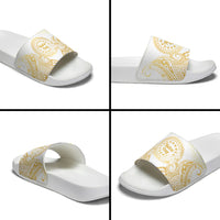 Cook Islands Gospel Day Slide Sandals Happy Nuku Day Tiare Maori Gold LT14 - Polynesian Pride