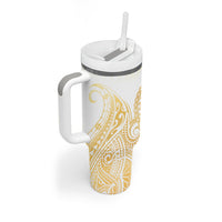 Cook Islands Gospel Day Tumbler With Handle Happy Nuku Day Tiare Maori Gold LT14 - Polynesian Pride