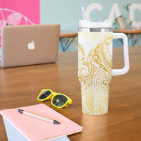 Cook Islands Gospel Day Tumbler With Handle Happy Nuku Day Tiare Maori Gold LT14 - Polynesian Pride