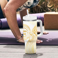 Cook Islands Gospel Day Tumbler With Handle Happy Nuku Day Tiare Maori Gold LT14 - Polynesian Pride