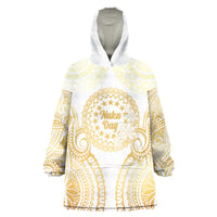 Cook Islands Gospel Day Wearable Blanket Hoodie Happy Nuku Day Tiare Maori Gold