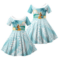 Ura Cook Islands Family Matching Tank Maxi Dress and Hawaiian Shirt Kuki 'Airani Traditional Dance Tropical Vibes LT14 Daughter's Dress Cyan - Polynesian Pride