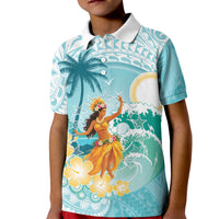 Ura Cook Islands Kid Polo Shirt Kuki 'Airani Traditional Dance Tropical Vibes LT14 Kid Cyan - Polynesian Pride