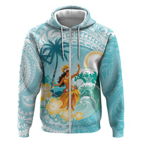 Ura Cook Islands Zip Hoodie Kuki 'Airani Traditional Dance Tropical Vibes LT14 Zip Hoodie Cyan - Polynesian Pride