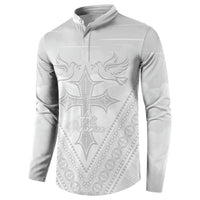 Peniamina Gospel Day Niue Button Sweatshirt Cross Dove Hiapo Pattern White LT14 - Polynesian Pride
