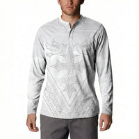 Peniamina Gospel Day Niue Button Sweatshirt Cross Dove Hiapo Pattern White LT14 - Polynesian Pride