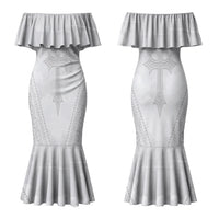 Peniamina Gospel Day Niue Couples Matching Mermaid Dress and Hawaiian Shirt Cross Dove Hiapo Pattern White LT14 - Polynesian Pride