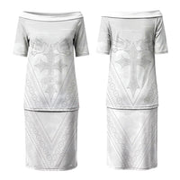 Peniamina Gospel Day Niue Couples Matching Puletasi and Hawaiian Shirt Cross Dove Hiapo Pattern White LT14 - Polynesian Pride