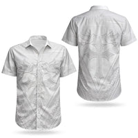 Peniamina Gospel Day Niue Couples Matching Tank Maxi Dress and Hawaiian Shirt Cross Dove Hiapo Pattern White LT14 - Polynesian Pride