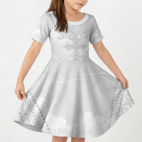 Peniamina Gospel Day Niue Kid Short Sleeve Dress Cross Dove Hiapo Pattern White LT14 KID White - Polynesian Pride