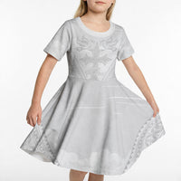 Peniamina Gospel Day Niue Kid Short Sleeve Dress Cross Dove Hiapo Pattern White LT14 - Polynesian Pride