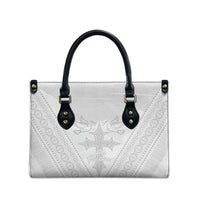 Peniamina Gospel Day Niue Leather Bag Cross Dove Hiapo Pattern White LT14 - Polynesian Pride