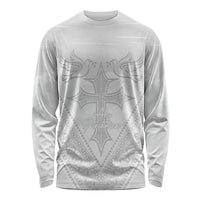 Peniamina Gospel Day Niue Long Sleeve Shirt Cross Dove Hiapo Pattern White LT14 Unisex White - Polynesian Pride