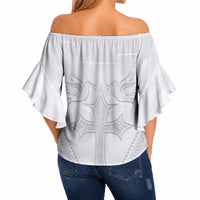 Peniamina Gospel Day Niue Off Shoulder Wrap Waist Top Cross Dove Hiapo Pattern White