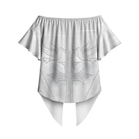 Peniamina Gospel Day Niue Off Shoulder Wrap Waist Top Cross Dove Hiapo Pattern White