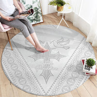 Peniamina Gospel Day Niue Round Carpet Cross Dove Hiapo Pattern White LT14 - Polynesian Pride
