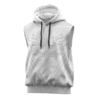 Peniamina Gospel Day Niue Sleeveless Hoodie Cross Dove Hiapo Pattern White LT14 White - Polynesian Pride