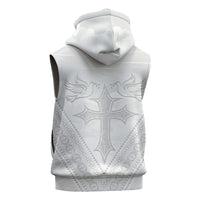 Peniamina Gospel Day Niue Sleeveless Hoodie Cross Dove Hiapo Pattern White LT14 - Polynesian Pride